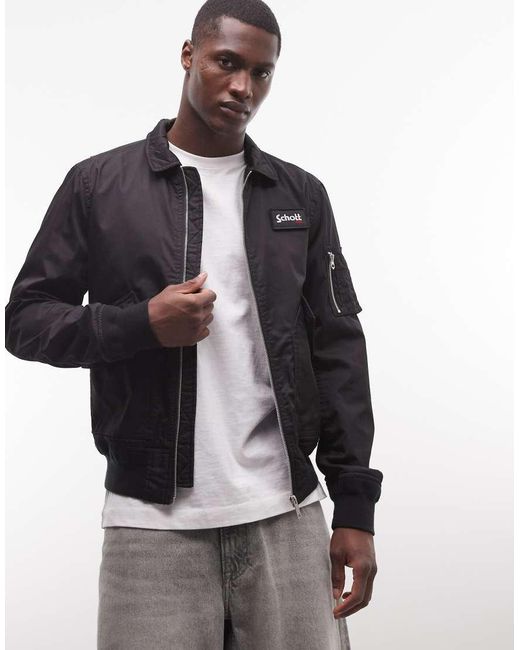 Schott Nyc Black Logo Patch Ma1 Bomber Jacket With Zip Pocket Detail for men