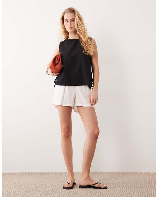 Vila Black Linen Touch Tie Side Sleeveless Top