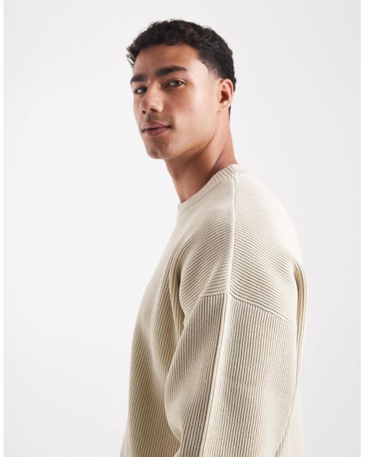 Jack & Jones Natural Oversized Knitted Ribbed Jumper for men