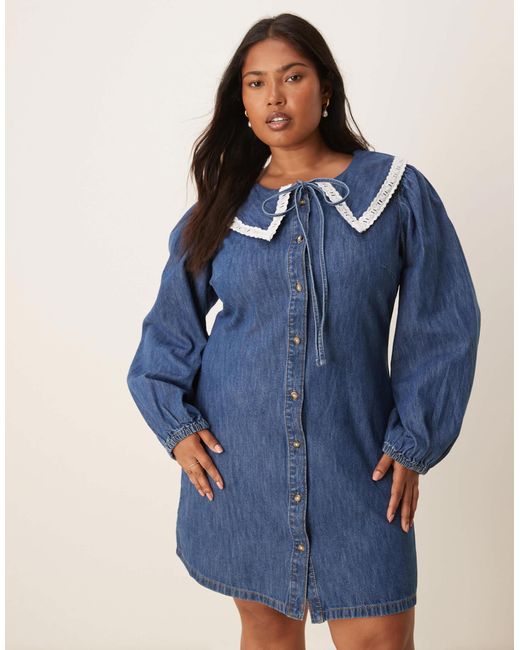 ASOS Blue Asos design curve – langärmliges mini-jeanskleid