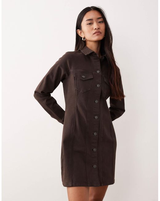 ASOS Natural Denim Long Sleeve Fitted Shirt Dress