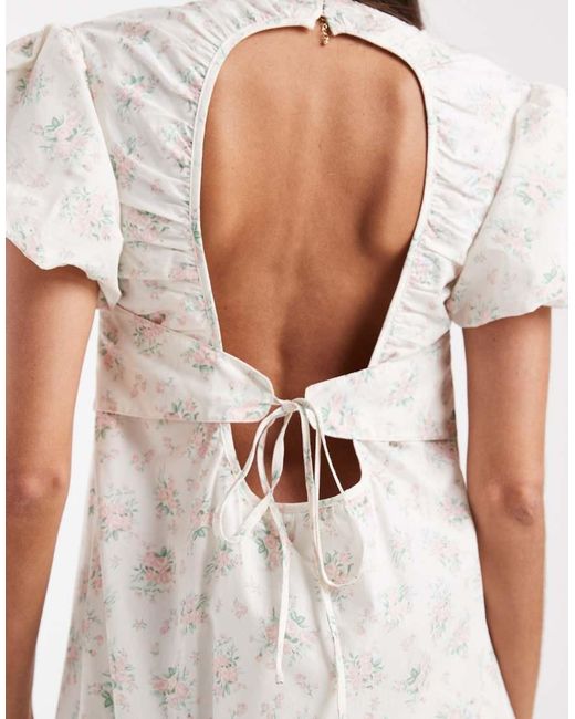 Daisy Street Natural Chuck On Smock Midi Dress With Puff Sleeves
