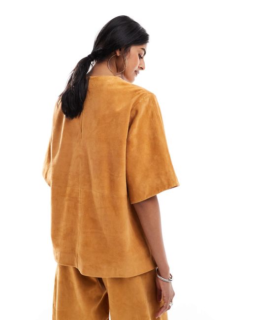 T-shirt oversize en daim à manches cocon d'ensemble - gingembre ASOS en coloris Orange