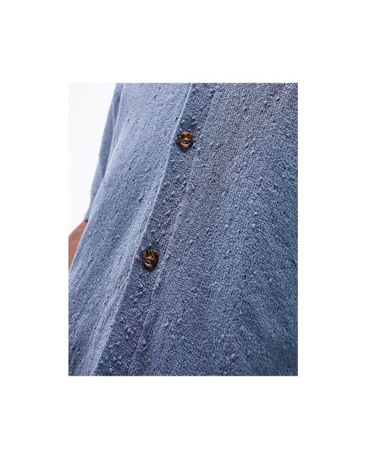 Topman Blue Relaxed Fit Knitted Textured Button Through Shirt for men
