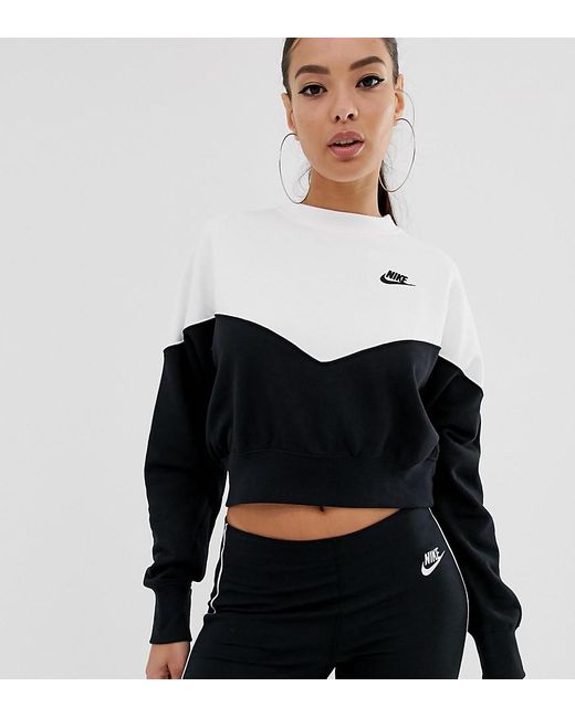 Nike Heritage Black And White Color Block Sweatshirt | Lyst