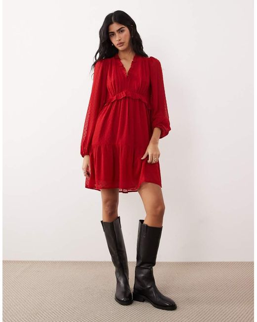 Wednesday's Girl Red Wednesdays Girl Frill Detail Chiffon Mini Dress