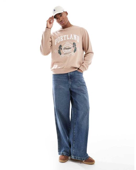 Sudadera Color Piedra Extragrande Con Estampado "Portland" De -Neutro Jack & Jones de hombre de color Natural