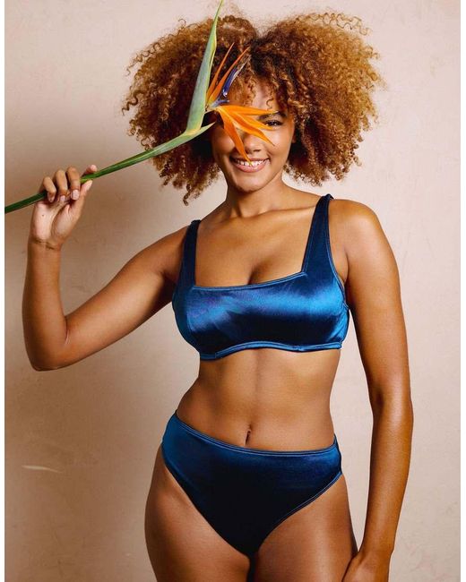 Wolf & Whistle Blue Kylie High-Waist High-Leg Bottoms
