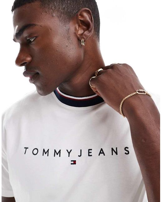 Tommy Hilfiger White Linear Logo Ringer T-shirt for men
