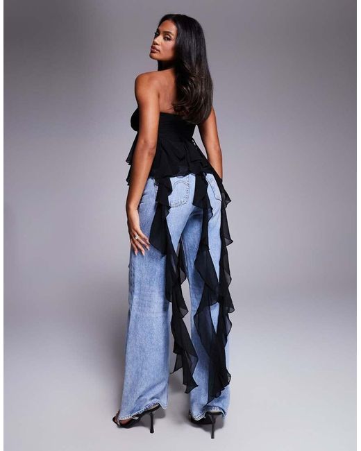 ASOS Blue exaggerated Waterfall Ruffle Top