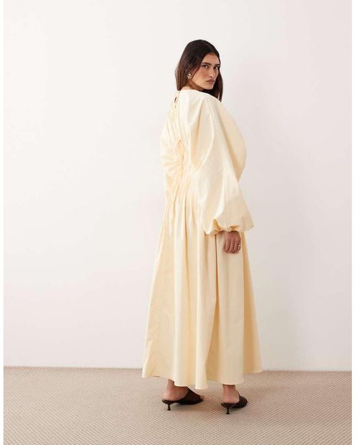 ARRANGE Natural Pleat Waist Long Sleeve Maxi Dress