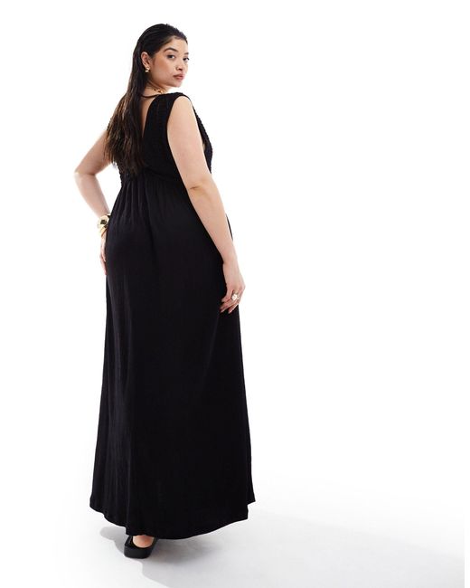 ASOS Black Asos Design Curve V Neck With Full Hem Midaxi Dress