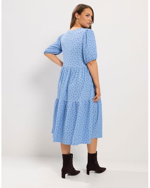 Yours Clothing Blue Polka Dot Tiered Midi Dress