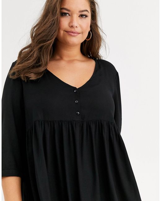 black v neck smock dress