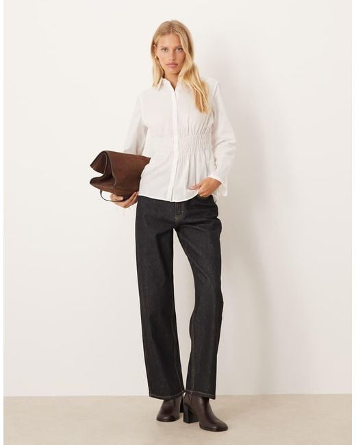 Cotton On White Gathered Long Sleeve Shirt