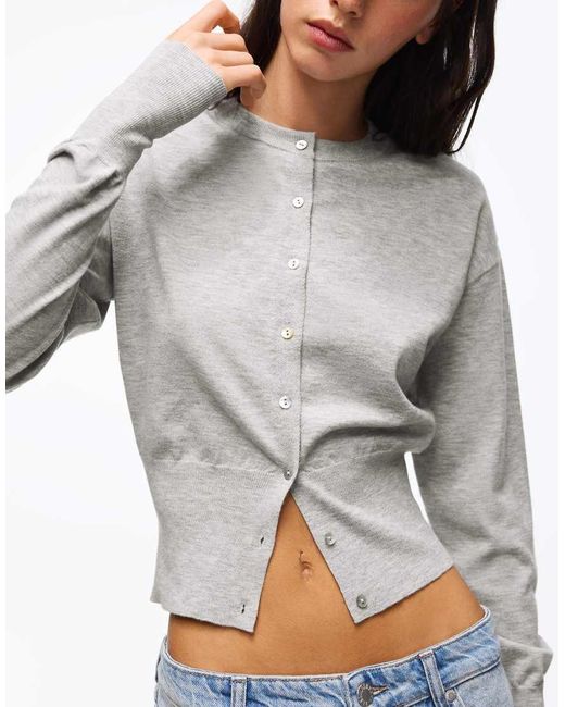 Bershka Gray Round Neck Button-up Cardigan