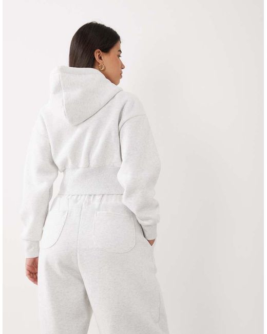 Wanderdoll White Sloane Premium Cotton Blend Cropped Zip Through Hoodie Co-ord