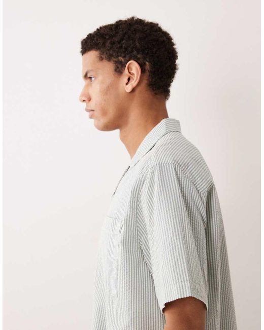 ASOS Gray Relaxed Revere Seersucker Stripe Shirt for men