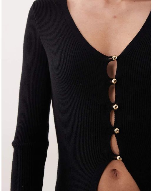 Miss Selfridge Blue Ribbed Button Through Knitted Longline Cardigan