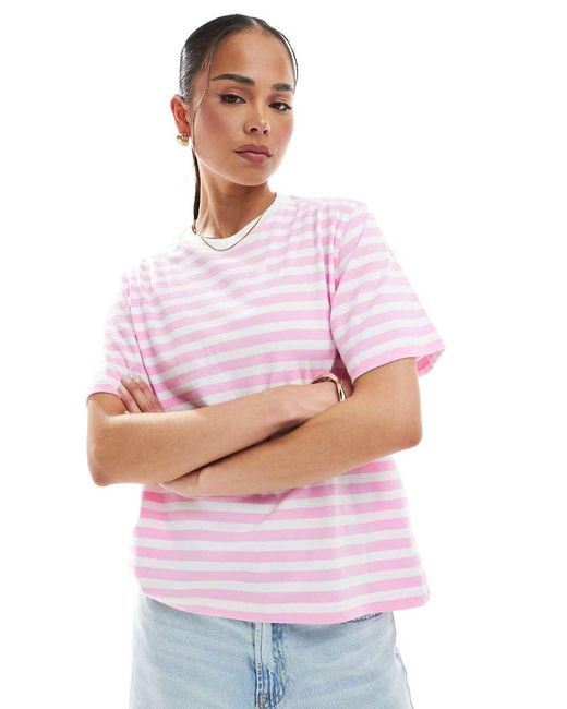 ONLY Gestreept T-Shirt Met Contrasterende Hals in het Pink