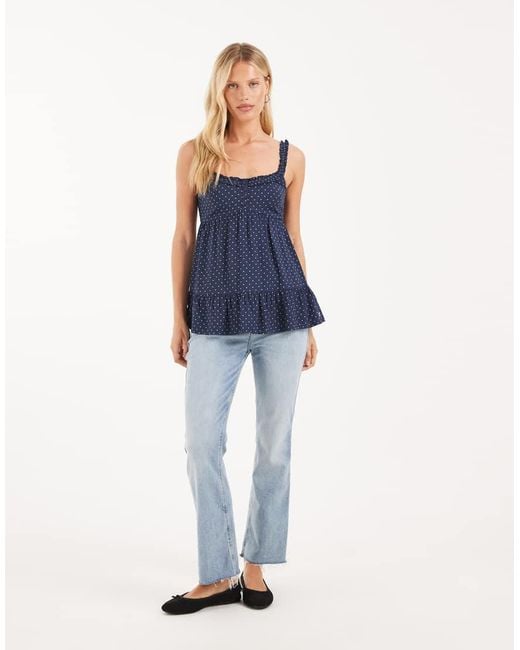 Hollister Blue Square Neck Baby Doll Top