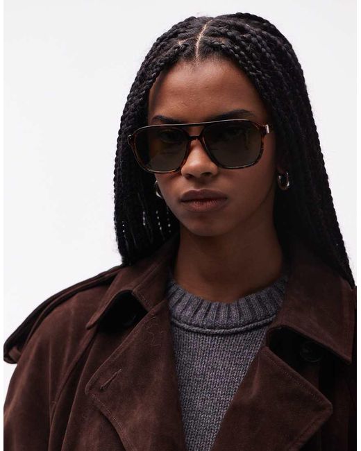 & Other Stories Green Brown Tortoise Shell Retro Aviator Sunglasses