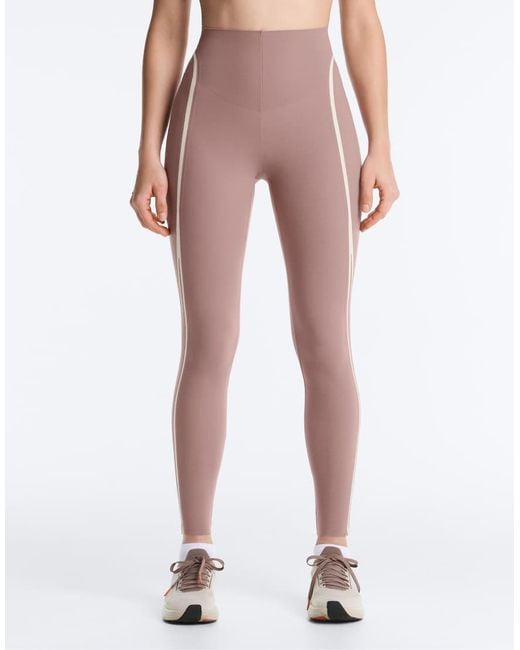 Oysho White High-Rise Compressive Core-Control Ankle-Length Leggings With Contrast Details