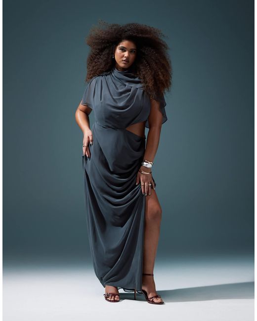 ASOS Asos Design Curve Draped Cap Sleeve Maxi Dress With Cut Out in ...