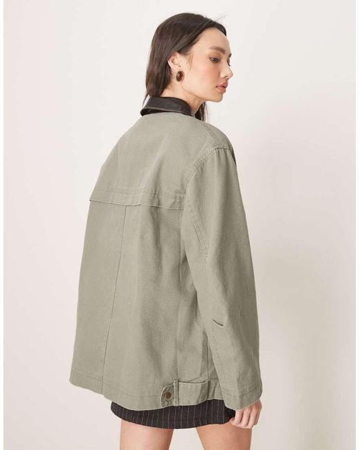 Chaqueta Lavado Extragrande De Estilo Campestre Con Cuello De Tejido Efecto Cuero Barn De -Verde ASOS de color Gray