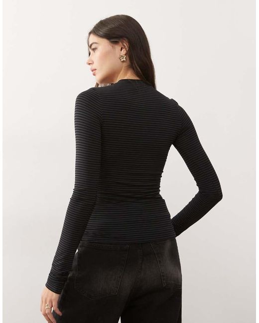 Weekday Black Slim Fit Button Front Long Sleeve Top