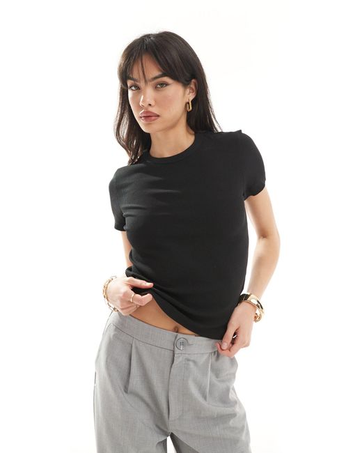 & Other Stories Black Short Sleeve Ribbed Fitted Top