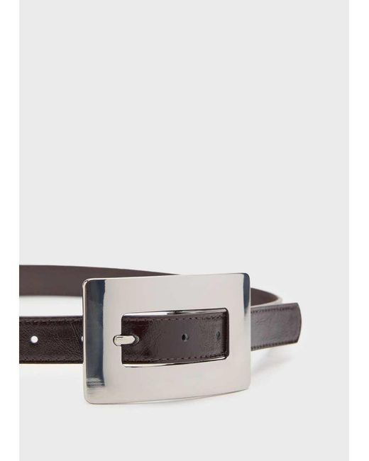 Mango White Faux Leather Belt With Oversized Rectangle Buckle