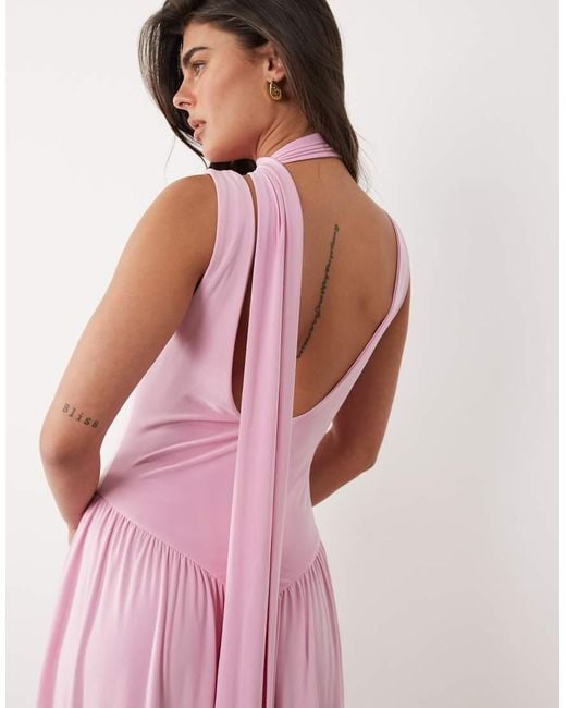 ASOS Pink Slinky Maxi Dress With Scarf Detail