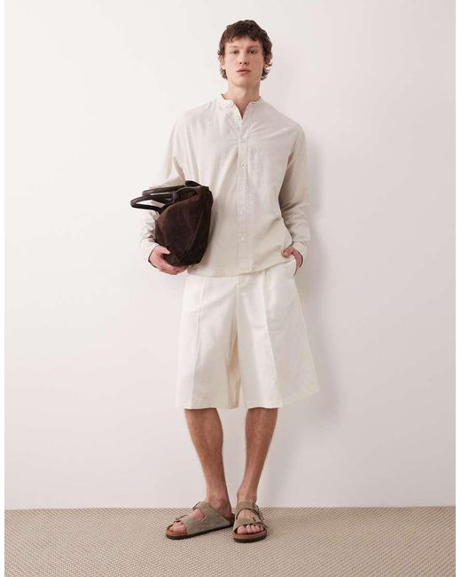 ASOS Natural Linen Rich Oversized Bermuda Dress Shorts for men