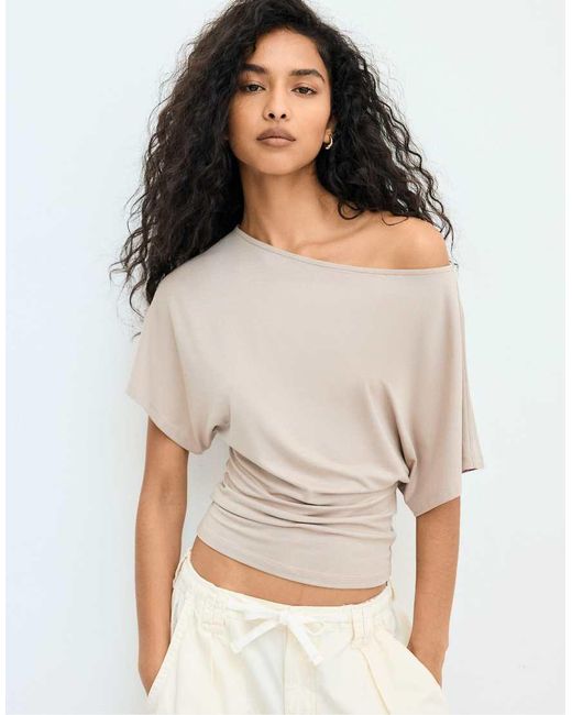 Stradivarius White Short Sleeve Boat Neck T-shirt