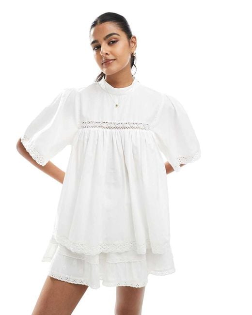 ASOS White Lace Insert Smock Top