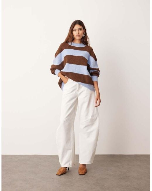 ARRANGE Brown Oversized Crew Neck Knit Striped Jumper