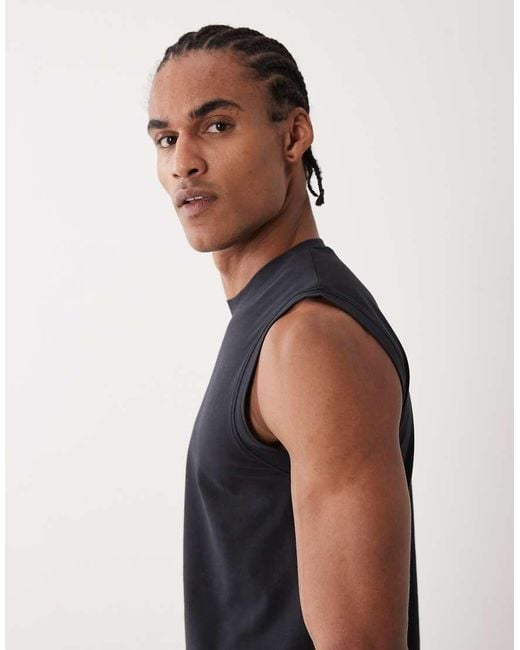 4505 Blue Shrunken Muscle Fit Cotton Tank With Quick Dry Finish for men
