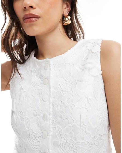 4th & Reckless White Broderie Lace Button Through Waistcoat