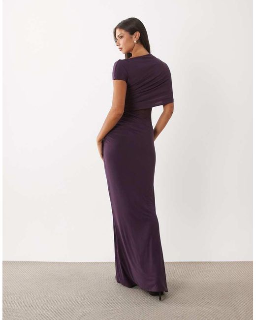 ASOS Purple Slinky Draped Cutaway Mesh Column Dress