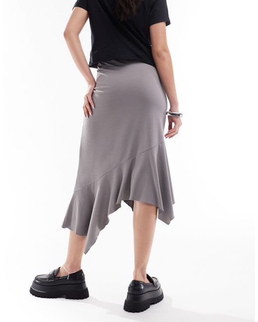 Monki Gray Asymmetric Midi Skirt
