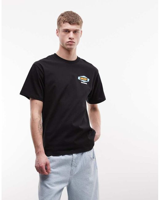 Huf Blue Spark It Up Graphic Logo T-Shirt With Back Print for men