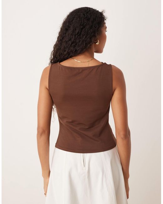 ASOS Brown Jersey Ruched Detail Tank Top In Dark