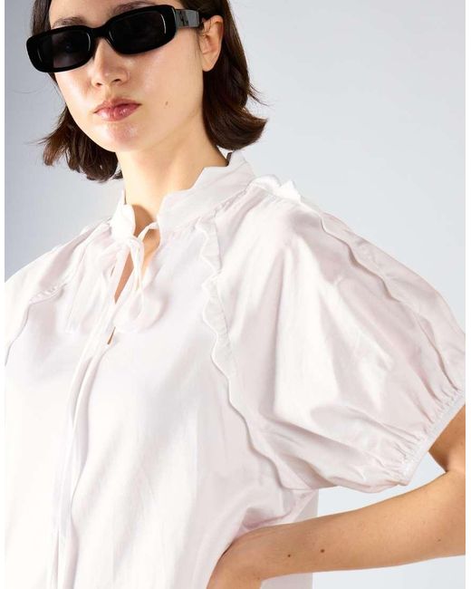 Glamorous White Ruffle Trim Puff Sleeve Tiered Mini Dress