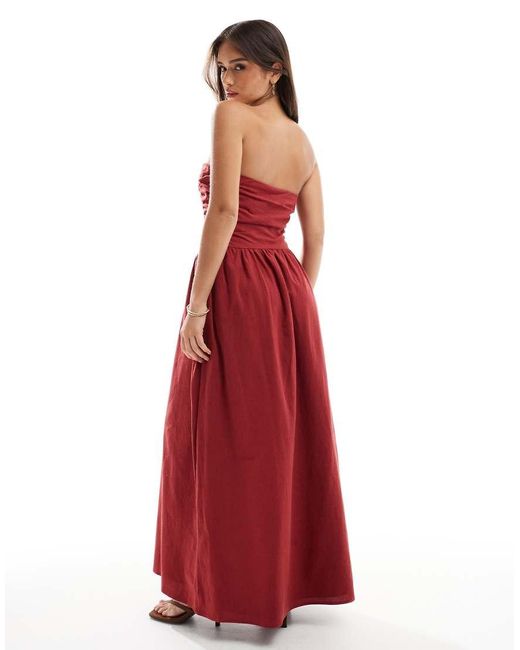 4th & Reckless Red Cotton Bandeau Ruched Detail Maxi Dress