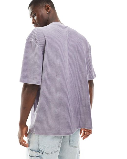 ASOS – lässiges t-shirt aus geripptem velours in Purple für Herren