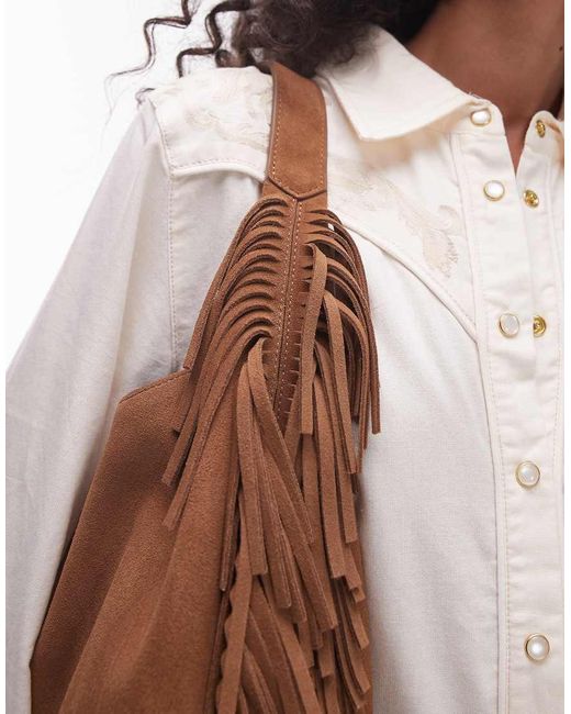 & Other Stories Brown Slouchy Suede Leather Fringe Shoulder Bag