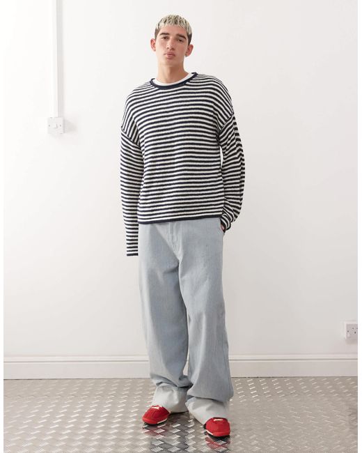 Collusion Blue Slouchy Oversized Fine Knitted Jumper for men