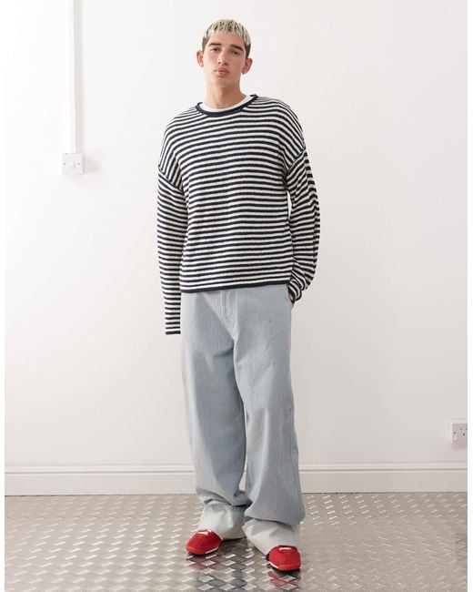 Collusion Blue Slouchy Oversized Fine Knitted Jumper for men