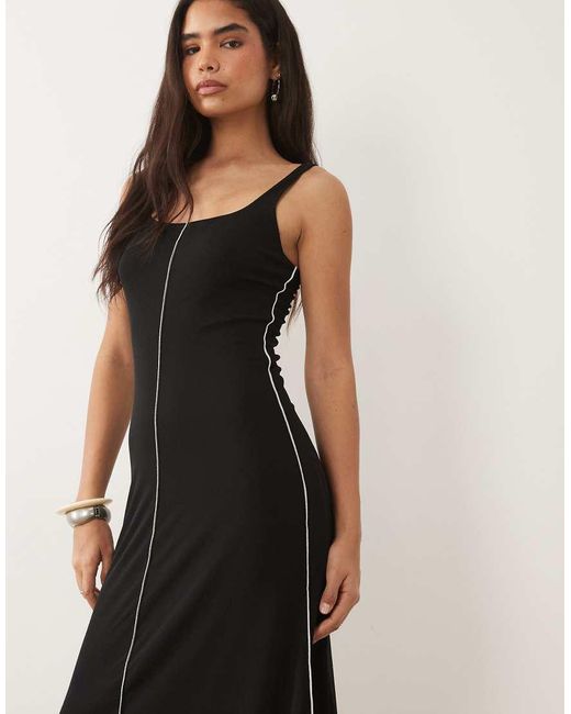 Mango Black Seam Detailing Scoop Neck Midi Dress